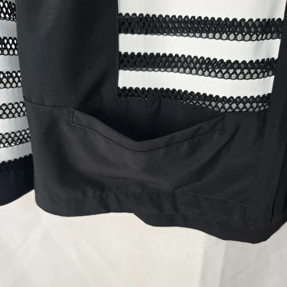 Weekends by Chico's Blazer Jacket Women Medium Full Zip‎ Black Striped Nautical